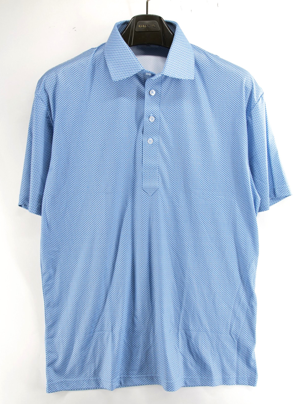 Collars and Co Mens Dress Collar Stretch Polo Shirt Size Large Blue Geometric